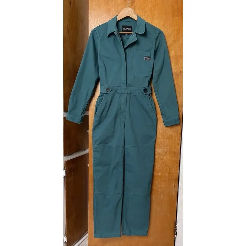 Wildfang The Essential Long Sleeve Utility Coveralls Jumpsuit Sz XS Teal Green
